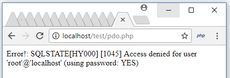 PHP PDO Username and Password Error
