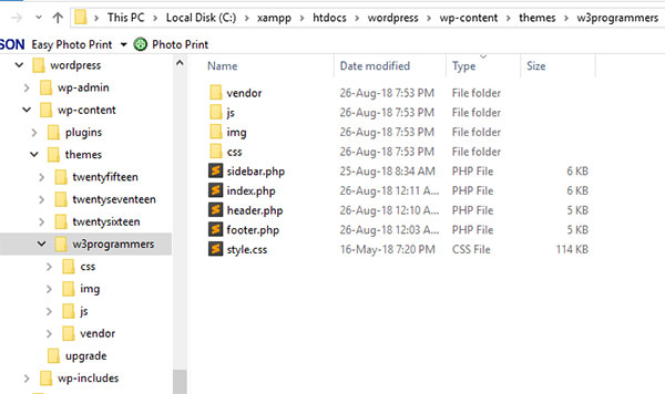 wordpress theme folder and file structure