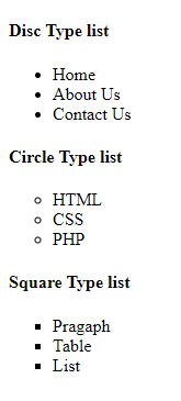 HTML Un-order List Example