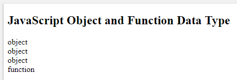 JavaScript Object and Function Data Type