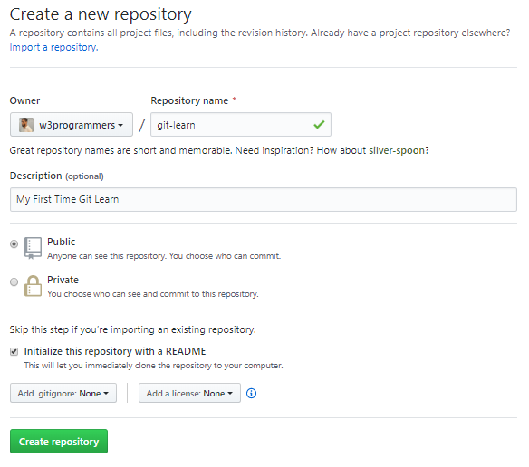 Create New Repository in gitHub to link git