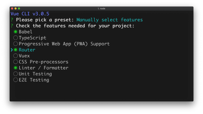 Select Vue Features in Command line