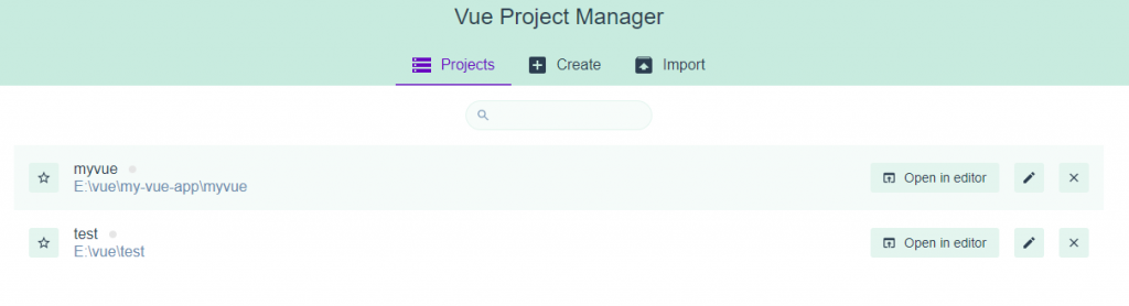 VueJS Project List in Project Manager