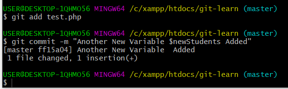 git new commit with new variable