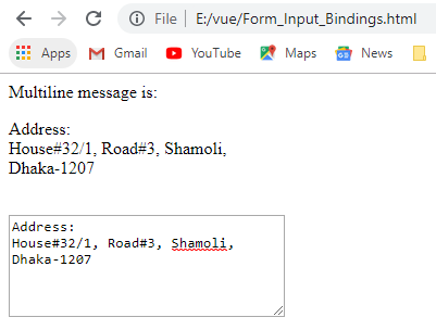 VueJS textarea form input data binding