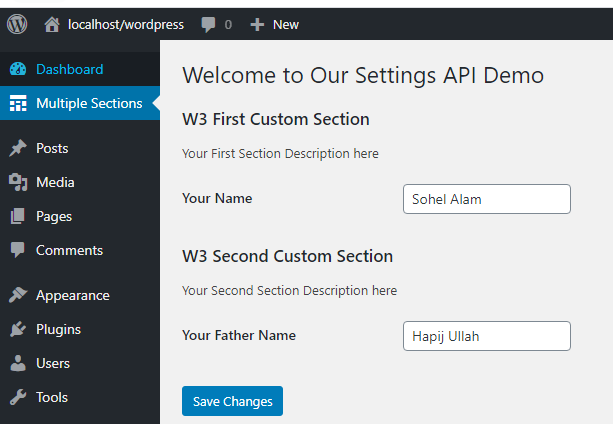 Save Settings Page data to wp_options table