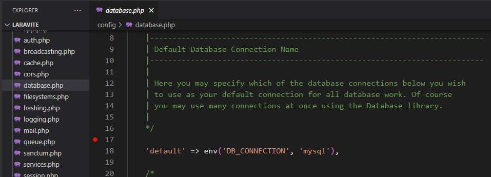 Default Database Connection in Laravel
