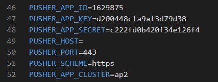 Add Pusher Credentials in env file