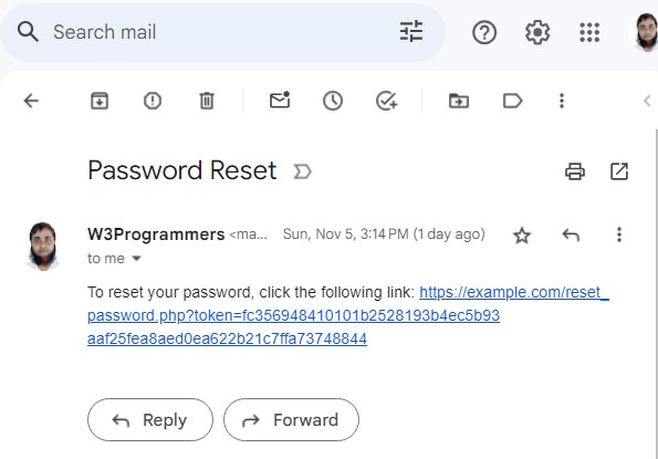 password reset email